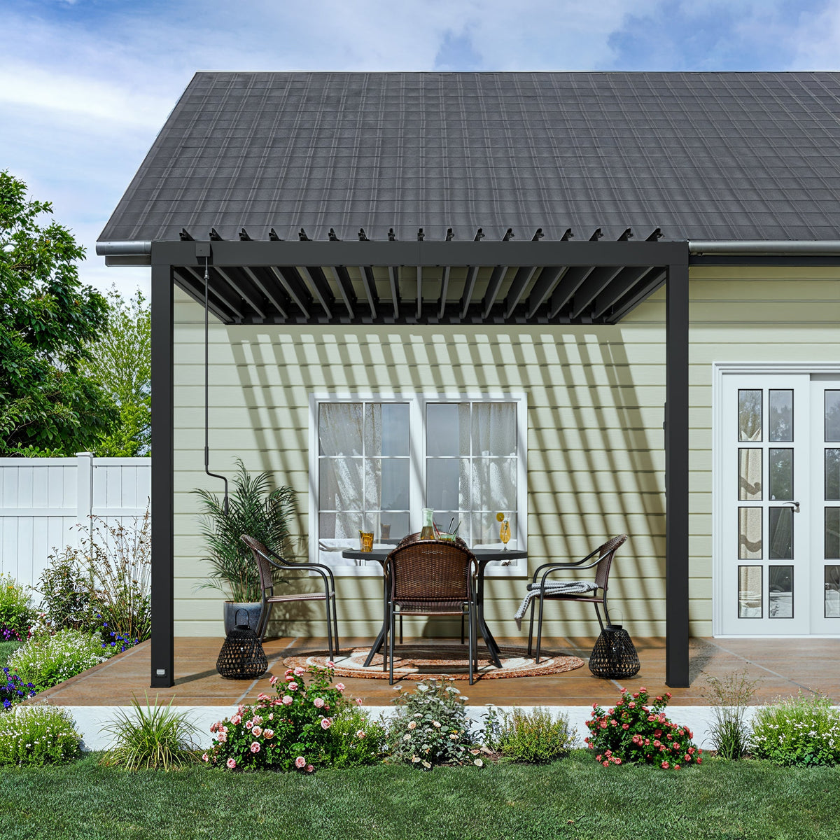 pergola with roof Backyard Discovery 2407169com — 10x10 galvanized steel wall-mounted adjustable-louver roof