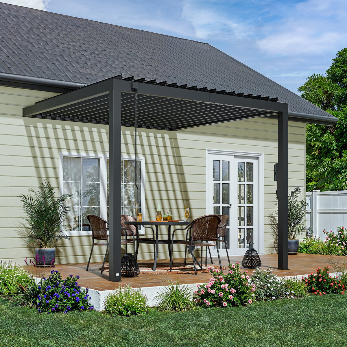 pergola with roof Backyard Discovery 2407169com — 10x10 galvanized steel wall-mounted adjustable-louver roof