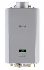 propane tankless water heater Rinnai RE180iP — 8.5 GPM, 180,000 BTU, indoor liquid propane, non-condensing, 120V
