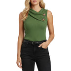 Women's slim fit sleeveless tank top in Army Green back view