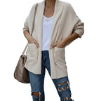 Women's thick knit cardigan sweater in Cream back view