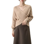 Women's batwing sleeve loose fit pullover sweater in Apricot front view