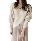 Women's batwing sleeve loose fit pullover sweater in Black front view