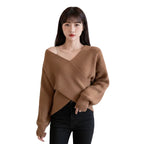 Women's batwing sleeve loose fit pullover sweater in Coffee Brown front view
