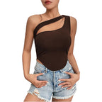 Side view of Black women's cutout front tank top