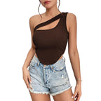 Close-up of front cutout detail on Black tank top