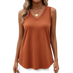 Women's casual sleeveless cotton T shirt in Dusty Blue front view