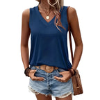 Women's casual sleeveless cotton T shirt in Khaki front view