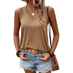 Women's casual sleeveless cotton T shirt in Rust Orange front view
