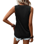 Side view of Black women's casual cotton sleeveless T shirt