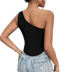 Women's slim fit sleeveless tank top in Black back view