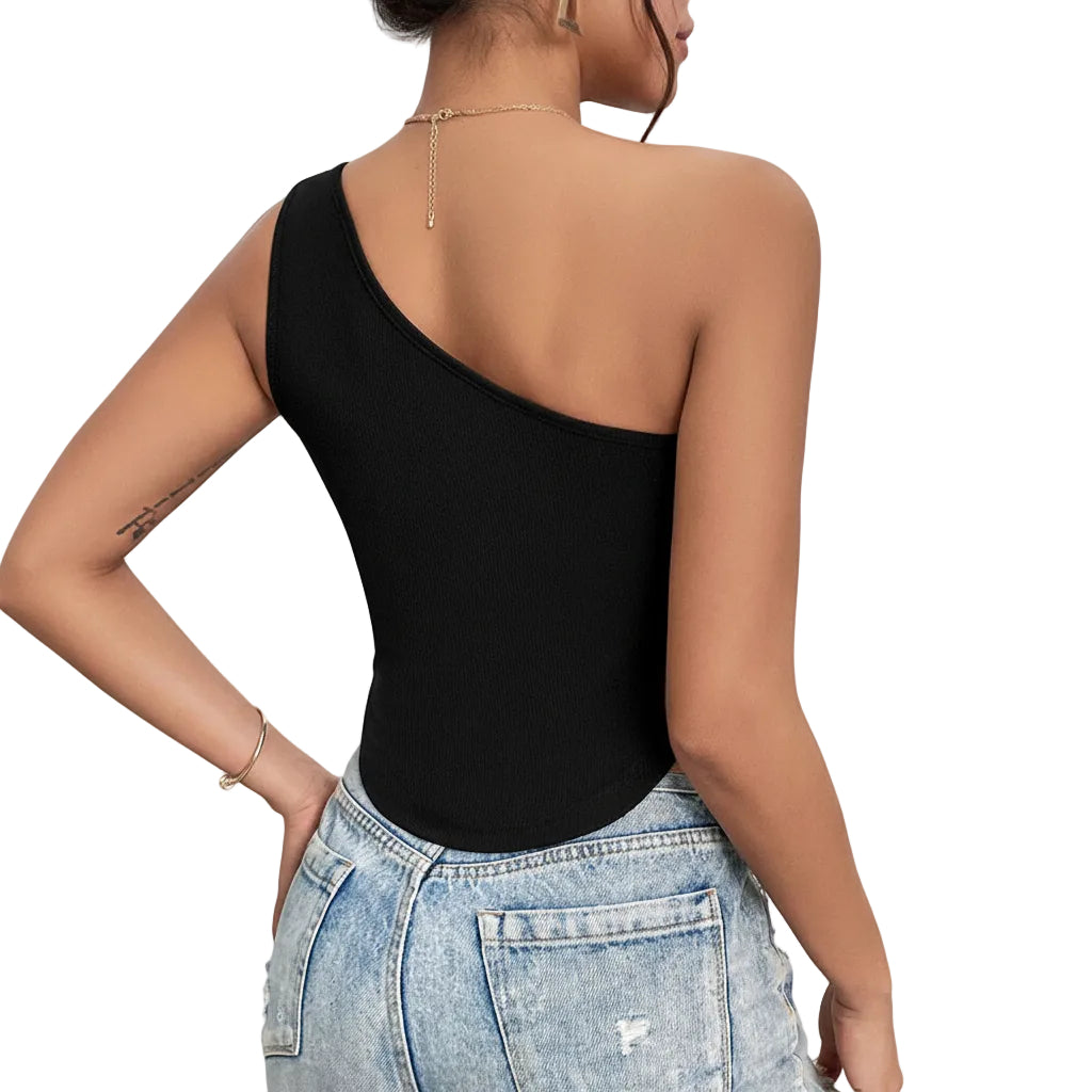 Women's slim fit sleeveless tank top in Black back view