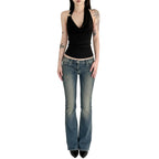 Women's slim fit halter neck tank top in Black back view