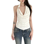 Women's slim fit halter neck tank top in White back view