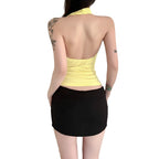 Women's slim fit halter neck tank top in Yellow front view