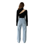 Women's lightweight knit sweater in Black back view