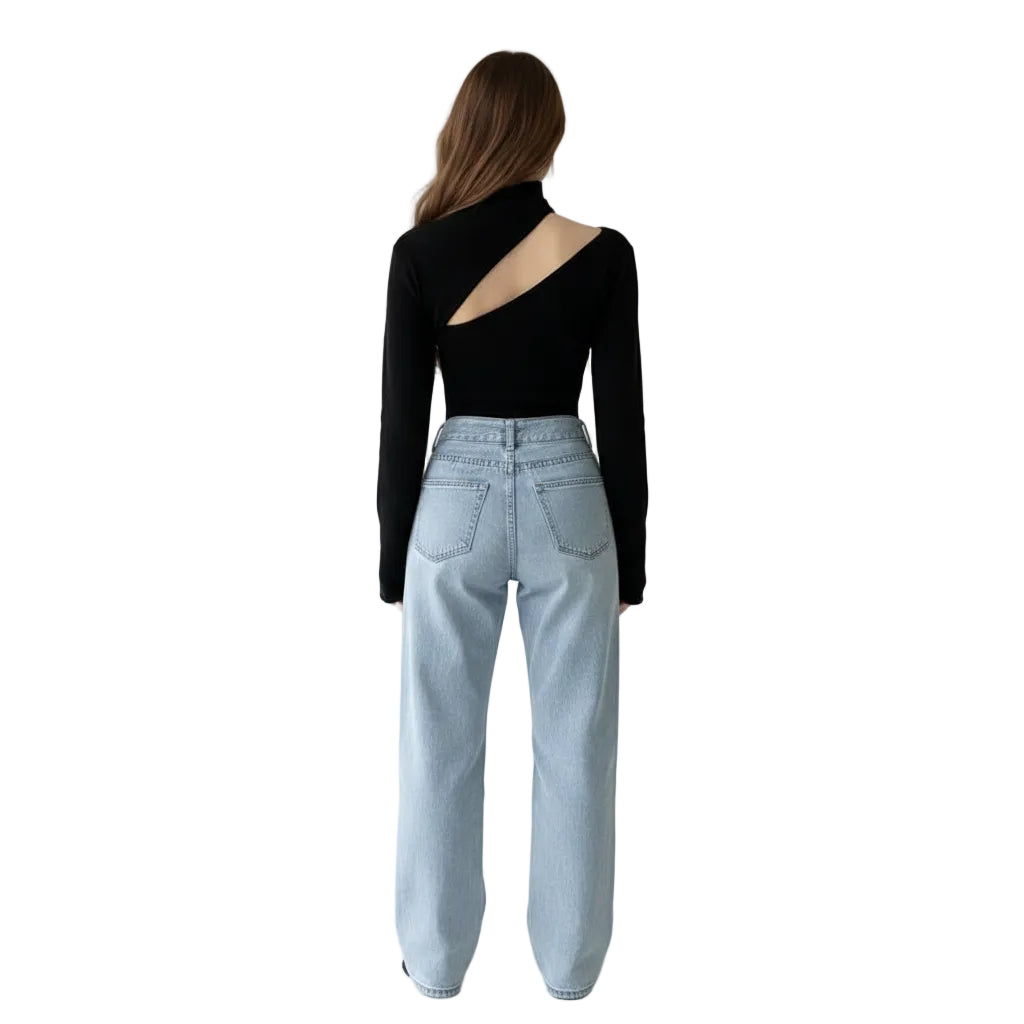 Women's lightweight knit sweater in Black back view