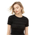 Women's lace round neck slim fit T shirt in Black front view
