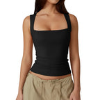 Women's lace up slim fit sleeveless tank top in Black front view