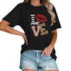 Women's printed cotton urban casual T shirt in Black front view