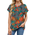 Women's lightweight printed T shirt in Tropical Teal back view