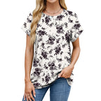 Women's personality printed loose fit T shirt in White Leaf Print front view
